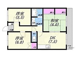 倉田メゾン 3DKの間取図画像