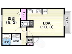 クレスト西宮東 1LDKの間取図画像