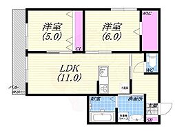 カサ甲子園 2LDKの間取図画像