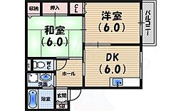 メゾンベール千歳 2DKの間取図画像