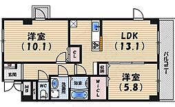 エアリーヒルズ芦屋 2LDKの間取図画像