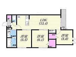 カサ甲子園 3LDKの間取図画像
