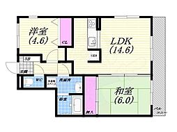 ベルモントヒルアシヤ 2LDKの間取図画像