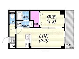 ソリティア西宮池田 1LDKの間取図画像
