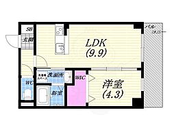 ソリティア西宮池田 1LDKの間取図画像