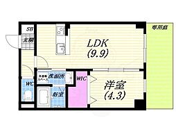 ソリティア西宮池田 1LDKの間取図画像