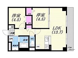 ラヴィベール西宮 2LDKの間取図画像