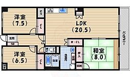 夙川リンデンハイム 3LDKの間取図画像