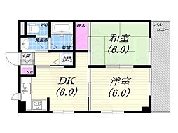 越水マンション 2DKの間取図画像