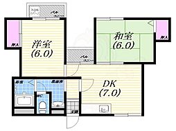 本町ハイツ 2DKの間取図画像