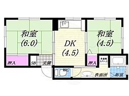 マンション芦屋の里 2DKの間取図画像