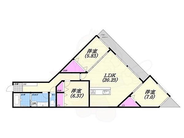 兵庫県西宮市苦楽園三番町(賃貸マンション3LDK・3階・90.12㎡)の写真 その2