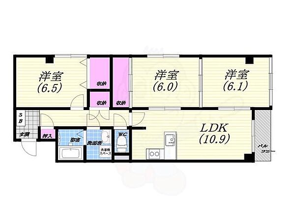 ロイヤルハイツ甲子園口 ｜兵庫県西宮市甲子園口４丁目(賃貸マンション3LDK・2階・67.61㎡)の写真 その2