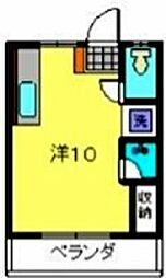 グリーンリーブスアサバ 2階ワンルームの間取り