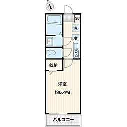 フラワーヒルズ弘明寺 1Kの間取図画像
