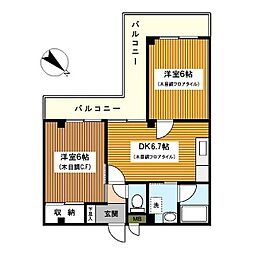 パレス南光 2DKの間取図画像