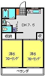 上の山ハイツ壱番館 2DKの間取図画像