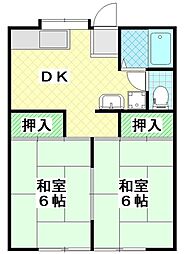 コーポイブカA棟 2DKの間取図画像