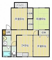 ラ・ポワール中村A 3DKの間取図画像