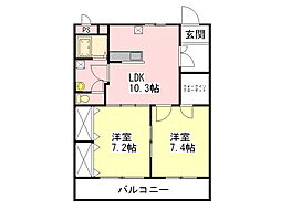 グラン・シエル弐番館 2LDKの間取図画像