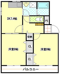 オークウッド 2DKの間取図画像