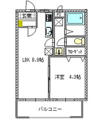カルムコリーヌ 1LDKの間取図画像