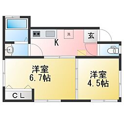 小日向テラス 2Kの間取図画像