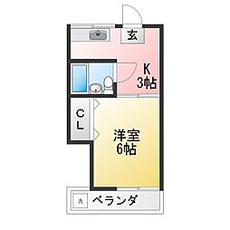 プランドール小日向3 1Kの間取図画像