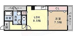 グレードタイム六甲 1LDKの間取図画像