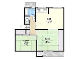 鶴甲コーポ2号館 2DKの間取図画像