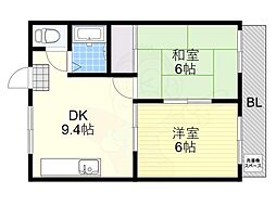 第二ハイツ中山 2DKの間取図画像