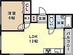 ボシュケ六甲 1LDKの間取図画像