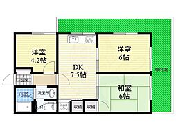 グリーンハイツ六甲 3DKの間取図画像