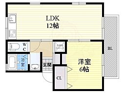 メイプルハイツ2A棟 1LDKの間取図画像