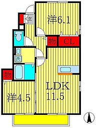ハイブリッジII 1階2LDKの間取り