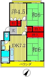 オークマ第三レジデンス 3DKの間取図画像