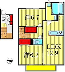 ランセ今谷E 2LDKの間取図画像