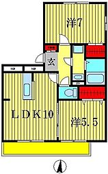 サンセゾンナツキ 2LDKの間取図画像