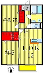 コモド八ヶ崎B 2LDKの間取図画像