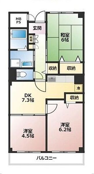 メゾンアンソレイエ ｜埼玉県所沢市大字荒幡(賃貸マンション3DK・3階・56.00㎡)の写真 その2