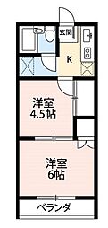 アーサー武蔵藤沢 2Kの間取図画像