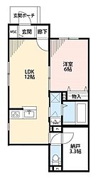 グランマリッシュ 1LDKの間取図画像