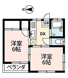 共栄ハイツ下山口 2DKの間取図画像