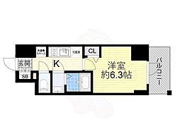 プレサンス塚本アクミリオン 1Kの間取図画像