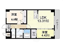 豊中市三和町1丁目マンション 2LDKの間取図画像
