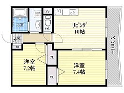 サントル・リヴァージュ参番館 2LDKの間取図画像