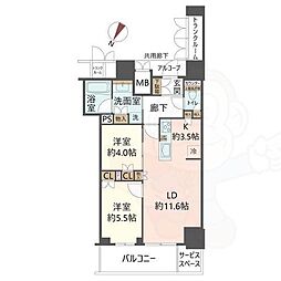 ジオタワー大阪十三 2LDKの間取図画像