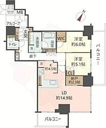 ジオタワー大阪十三 2SLDKの間取図画像