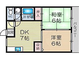 サンハイツ 2DKの間取図画像
