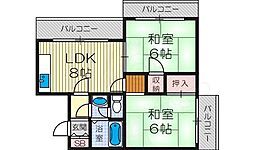 イスズハイツベル十三 2DKの間取図画像